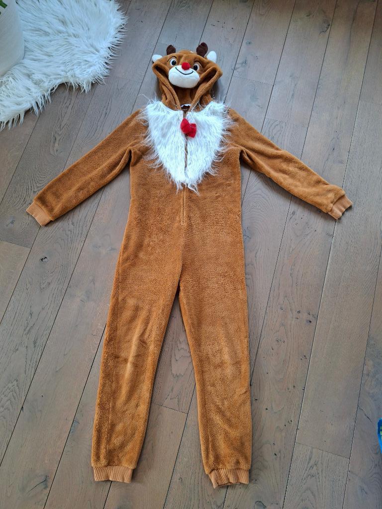 Maat 158 : onesie huispak bruin van hertje kerst nieuwstaat, Kinderen en Baby's, Kinderkleding | Maat 158, Zo goed als nieuw, Jongen of Meisje