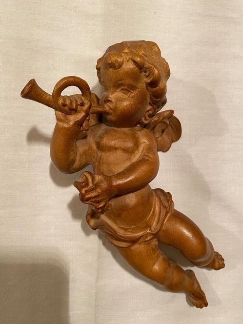 Italiaans houten engeltje met hoorn, Antiek en Kunst, Antiek | Religieuze voorwerpen, Ophalen of Verzenden