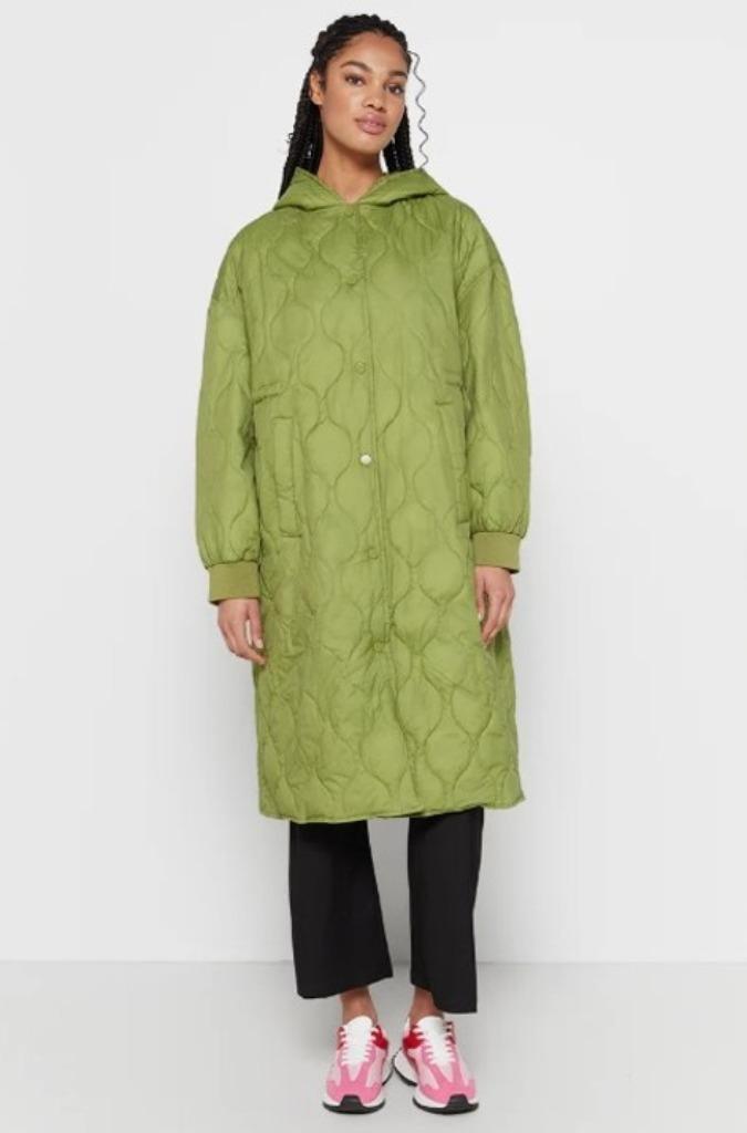 NIEUW! BENETTON Quilted lange jas met kap maat S, Kleding | Dames, Jassen | Winter, Nieuw, Maat 36 (S), Groen, Ophalen of Verzenden