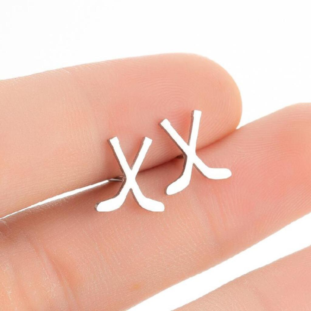 Boucles d'oreilles hockey en acier inoxydable, Enlèvement ou Envoi, Autres matériaux, Argent, Neuf