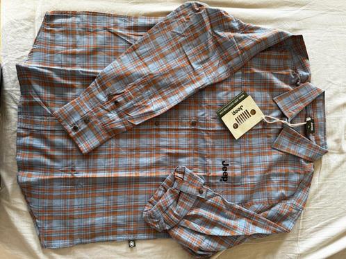 JEEP man cotton tartan teal blue roll-up tab shirt NIEUW XL, Kleding | Heren, Overhemden, Nieuw, Ophalen of Verzenden
