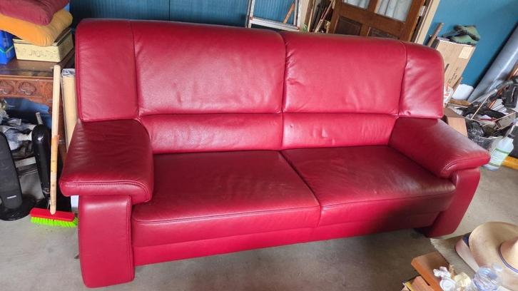 Mooie lederen Salon, Huis en Inrichting, Zetels | Zetels, Zo goed als nieuw, Rechte bank, Hout, Leer, Ophalen