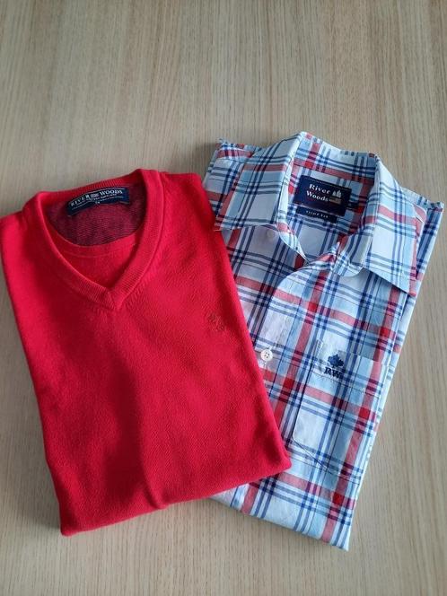 Rode trui met v-hals en geruit hemd met korte mouwRiver Wood, Enfants & Bébés, Vêtements enfant | Taille 164, Comme neuf, Garçon
