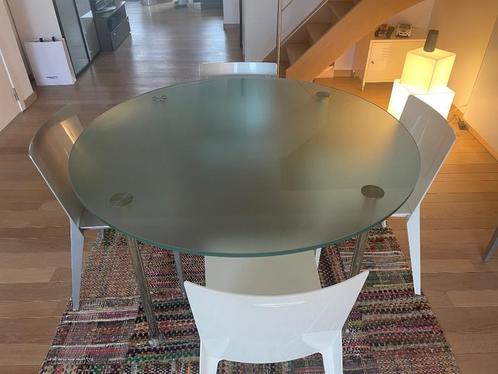 Eetkamerunit, tafel, stoelen, tapijt, Huis en Inrichting, Tafels | Eettafels, Gebruikt, Vijf personen of meer, Rond, Glas, Ophalen