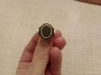 Zilverkleurige en zwarte onyx zegelring voor heren, Handtassen en Accessoires, Ringen, Gebruikt, Ophalen of Verzenden, Dame of Heer