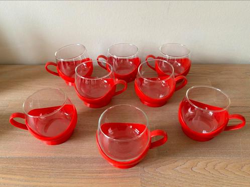 8 vintage theetasjes in plastic houder van Melitta, Verzamelen, Retro, Ophalen of Verzenden