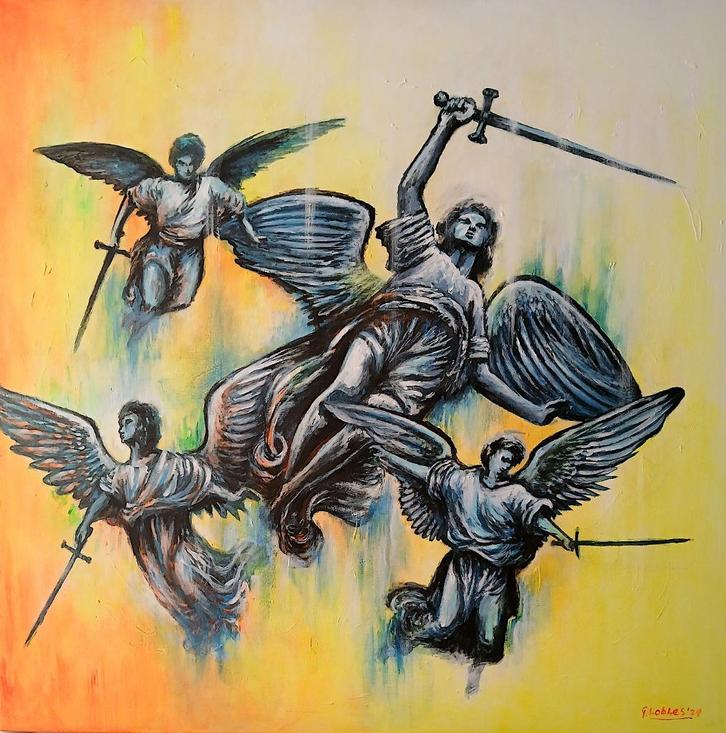 Rechtvaardige beschermers van God, Antiek en Kunst, Kunst | Schilderijen | Klassiek, Ophalen of Verzenden