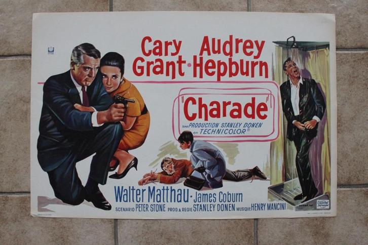 filmaffiche Audrey Hepburn Charade 1963 filmposter, Verzamelen, Posters, Zo goed als nieuw, Film en Tv, A1 t/m A3, Rechthoekig Liggend