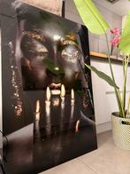 Groot, shinny glazen schilderij in zwart en goud, Ophalen of Verzenden