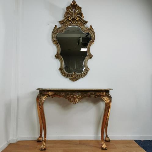 Barok, brocante Rococo wandconsole, sidetable met spiegel, Huis en Inrichting, Tafels | Bijzettafels, Gebruikt, Ophalen of Verzenden
