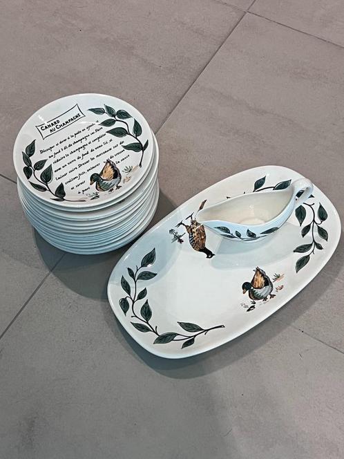 Gien, France, Wildgerechten servies, 20 stuks, Huis en Inrichting, Keuken | Servies, Gebruikt, Compleet servies, Aardewerk, Ophalen