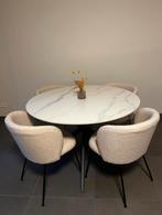 Ronde eettafel marmerlook + 4 beige teddy stoelen, Huis en Inrichting, Ophalen, Marmeren uitstraling, Rond, Nieuw