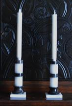2 marmer kandelaars, 18 cm hoog, Overige materialen, Wit, Ophalen of Verzenden, Zo goed als nieuw