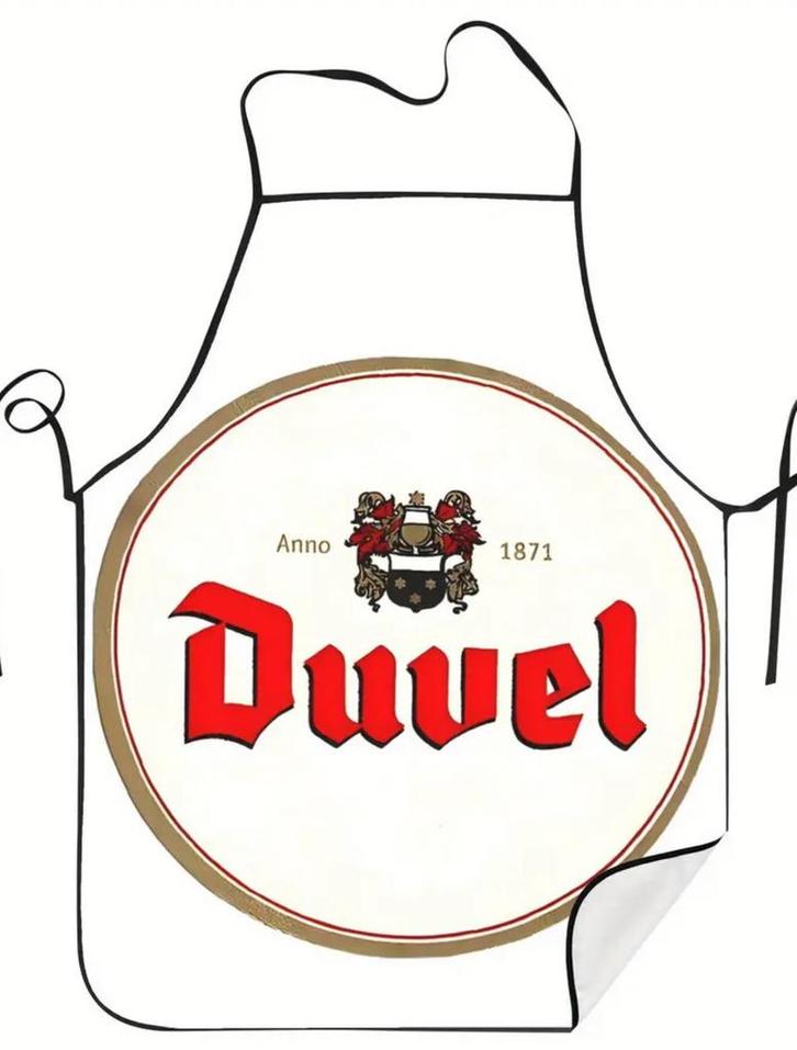 Keukenschort vintage Duvel - one size 72 op 52 cm - nieuw, Huis en Inrichting, Keuken | Textiel, Zo goed als nieuw, Schort, Wit