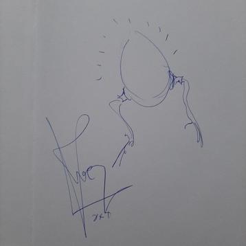 Koen Vanmechelen signé+dessin d'un œuf ambulant, Enlèvement ou Envoi, Neuf, Peinture et dessin