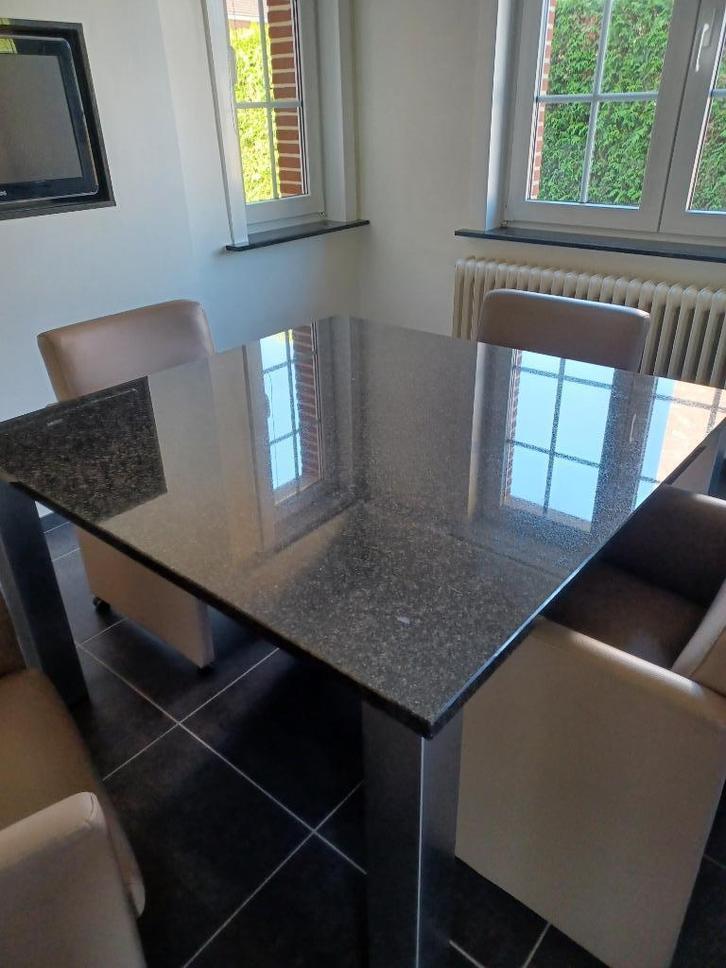 Tafel 1m20 op 1m20 granieten blad perfecte staat, Huis en Inrichting, Tafels | Eettafels, Zo goed als nieuw, 100 tot 150 cm, 100 tot 150 cm