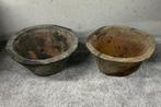 2 houten antieke potten voor buiten, Tuin en Terras, Ophalen, Zo goed als nieuw