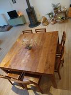 Teak houten tafel voor 8 personen + 6 teak houten stoelen, Huis en Inrichting, Ophalen, Tijdloos en stijlvol, Gebruikt, Vijf personen of meer