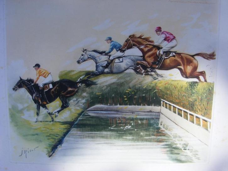 2 MOOIE OUDE LITHO'S - PAARDEN JUMPING - STEEPLECHASE, Antiek en Kunst, Kunst | Etsen en Gravures, Ophalen of Verzenden