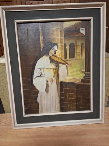mooie schilderij van Spelende non beschikbaar voor biedingen