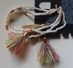set 3 armbandjes kleine kralen wit+goud bedels/floches NIEUW, Wit, Nieuw, Ophalen of Verzenden, Met bedels of kralen