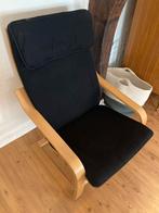 Ikea Poang stoel, hout/zwarte stof, Huis en Inrichting, Stoelen, Ophalen, Zwart, Zo goed als nieuw, Eén