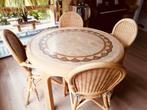Prachtige ronde rotan tafel met vier stoelen, 100 tot 150 cm, 100 tot 150 cm, Rond, Gebruikt