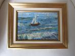 Mooie kleine „Marine met een zeilboot” gesigneerd: HANS, Antiek en Kunst, Ophalen of Verzenden