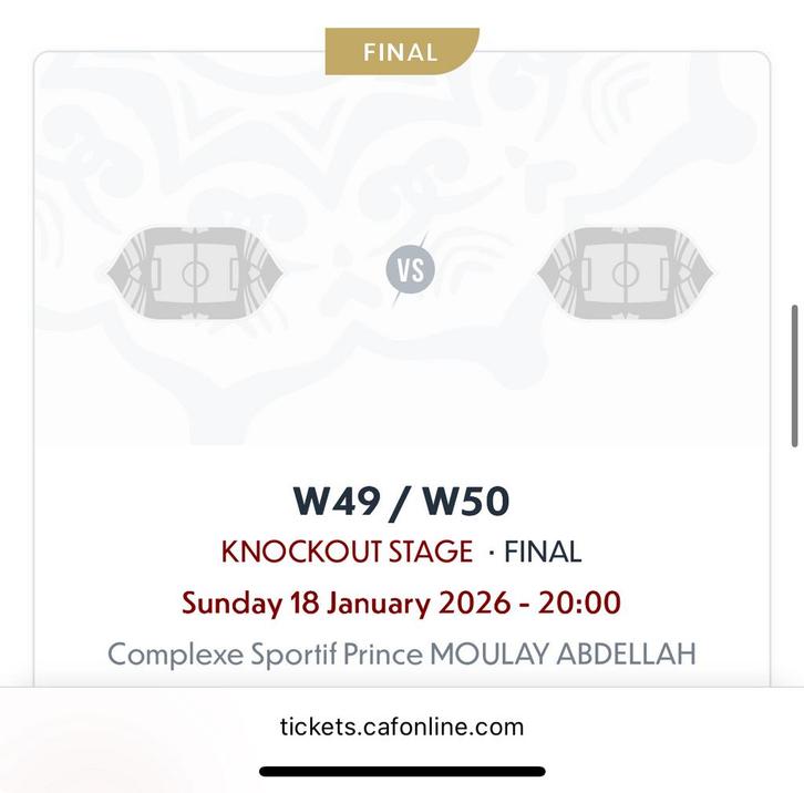 Africa Cup Ticket 2x Finale - Marokko, Tickets en Kaartjes, Sport | Voetbal, Januari, Losse kaart