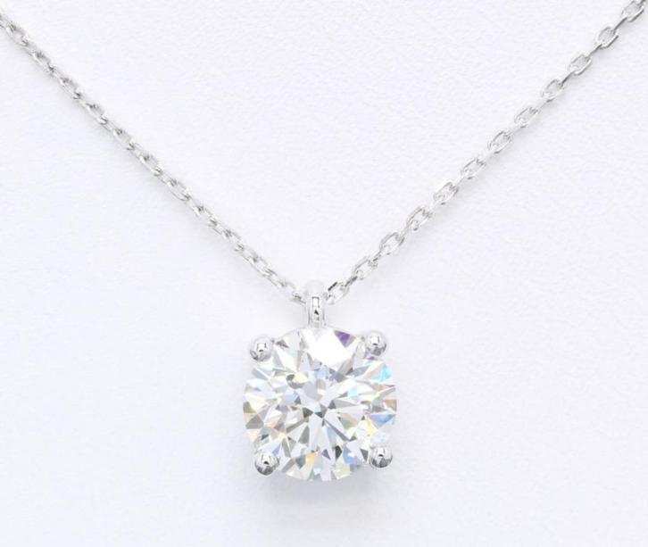 4 Karaat Diamand (Lab Grown) VVS2-14 Karaat Witgoud Ketting, Handtassen en Accessoires, Kettingen, Nieuw, Steen of Mineraal, Wit