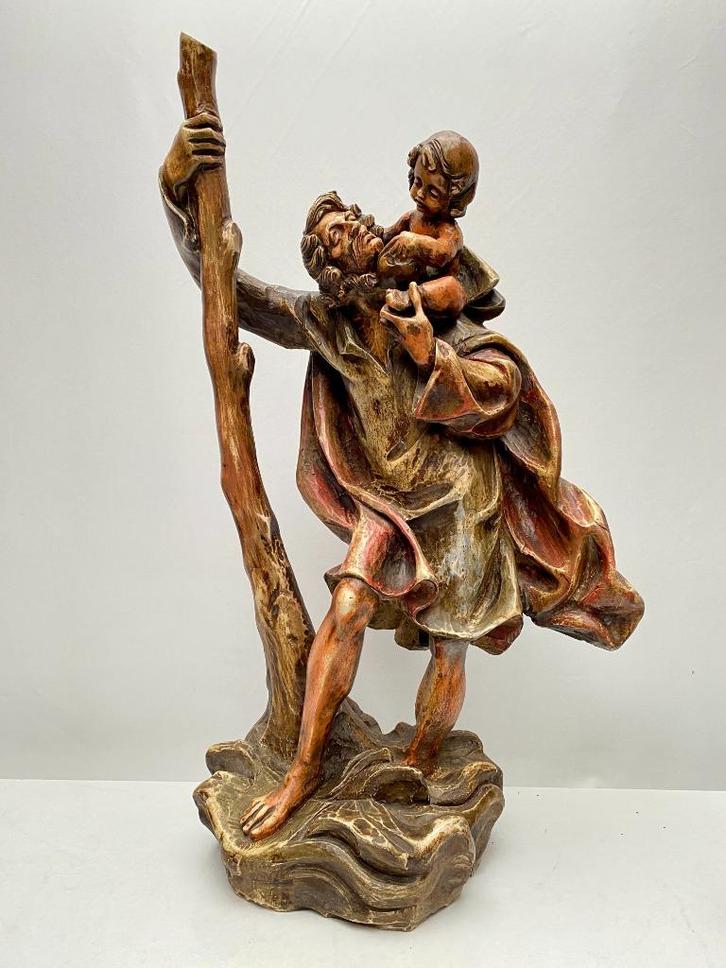 Groot houten beeld 'St-Christoffel' - Enrico Le Clair, Antiek en Kunst, Kunst | Beelden en Houtsnijwerken, Ophalen