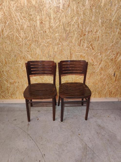 Set van 2 Vintage Houten Stoelen – Gebogen Rugleuning, Huis en Inrichting, Stoelen, Gebruikt, Twee, Hout, Bruin, Ophalen