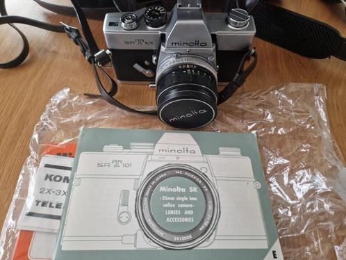 Minolta SRT101 analoge reflexcamera met lenzen en toeberhore, Audio, Tv en Foto, Fotocamera's Analoog, Zo goed als nieuw, Spiegelreflex