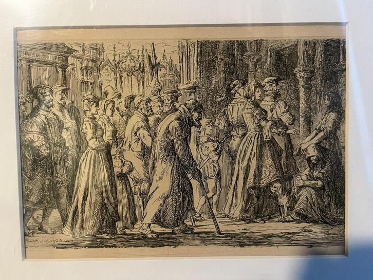 Antieke Ets van Hendrik Schaefels 1869, Antiek en Kunst, Kunst | Schilderijen | Klassiek, Ophalen of Verzenden