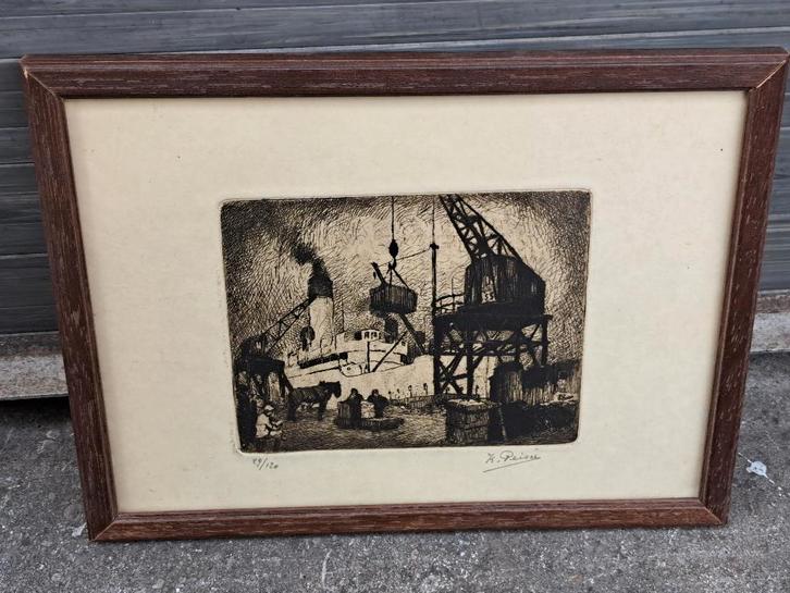 gravure port anvers signe kurt peiser, Antiek en Kunst, Kunst | Etsen en Gravures, Ophalen of Verzenden