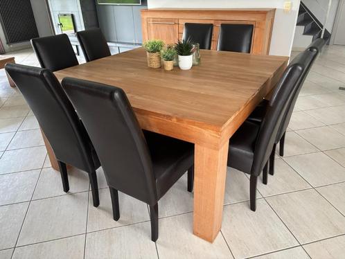 Volledige eetkamer in massieve teak, Huis en Inrichting, Complete eetkamers, Zo goed als nieuw, 6 tot 8 stoelen, Ophalen