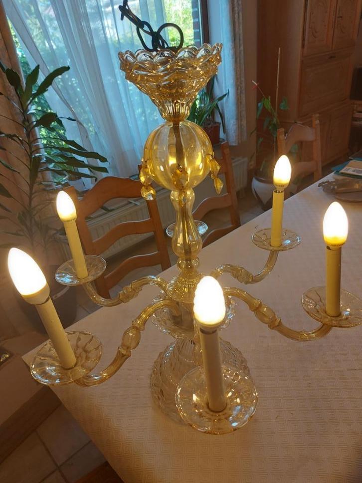 vintage glazen kroonluchter, Huis en Inrichting, Lampen | Hanglampen, Gebruikt, 75 cm of meer, Glas, Ophalen