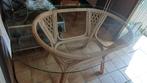 Glazen tafel met rieten onderstel 150 x 95, Ophalen, Gebruikt, Ovaal, Kunststof