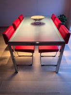 Design eettafel met 6 stoelen, Comme neuf, Métal, Rectangulaire, 50 à 100 cm