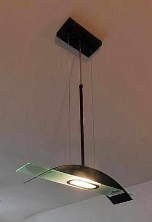 Design LED hanglamp zwart metaal/glas, Huis en Inrichting, Lampen | Hanglampen, Zo goed als nieuw, 75 cm of meer, Glas, Kunststof