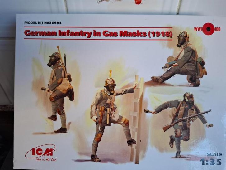 Duitse infanterie WOI met gasmaskers ICM 1/35e, Hobby en Vrije tijd, Modelbouw | Figuren en Diorama's, Nieuw, Figuur of Figuren