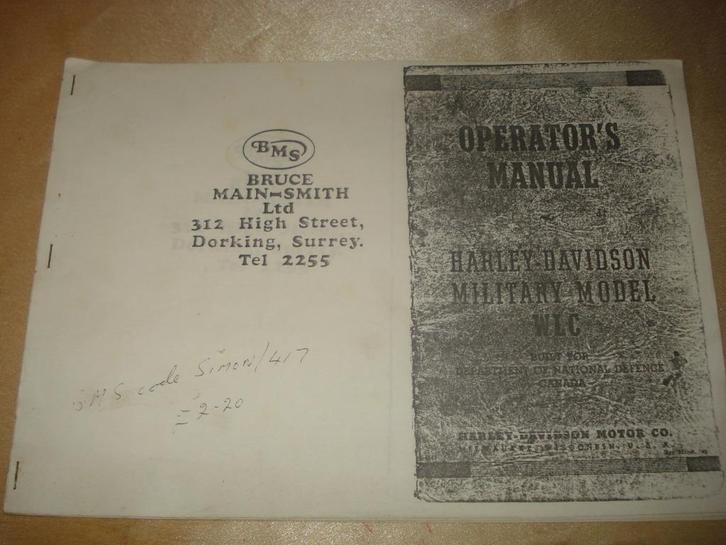 HARLEY-DAVIDSON MILITAIRE WLC Ancien Manuel d'Utilisation, Motoren, Handleidingen en Instructieboekjes, Harley-Davidson of Buell