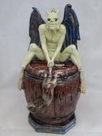 Antieke tabakspot in aardewerk keramiek 25 cm duivel met kat, Antiek en Kunst, Ophalen of Verzenden