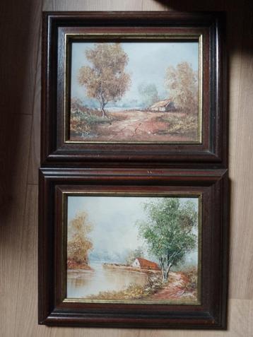 2x klein Schilderij landschap / boerderij A. Plasman