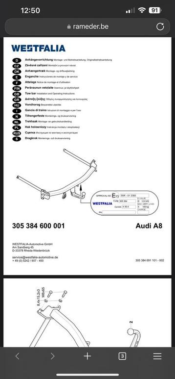 Audi A8 bouwjaar 2017 afneembare trekhaak nieuw beschikbaar voor biedingen