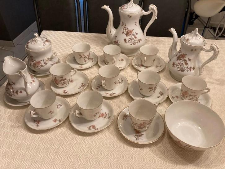 Antiek Frans Limoges porseleinen koffie-/theeservies, Antiek en Kunst, Antiek | Porselein, Ophalen