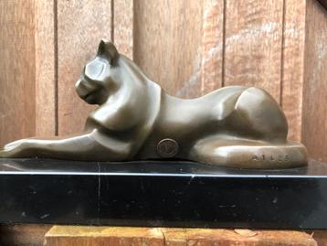 bronzen kat poes poezen beeld, Verzamelen, Ophalen of Verzenden