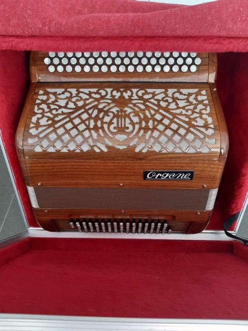 muziekinstrument, Muziek en Instrumenten, Accordeons, Gebruikt, Knopaccordeon, 96-bas, Overige merken, Met koffer, Met riemen