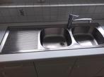 Spoeltafel  in Inox met 2 grote bakken + afdruip te koop., Ophalen, Gebruikt, 25 tot 50 cm, Overige kleuren