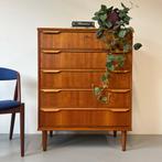- Vintage hoge ladekast, Deens, teak -, Huis en Inrichting, Kasten | Ladekasten, Ophalen of Verzenden